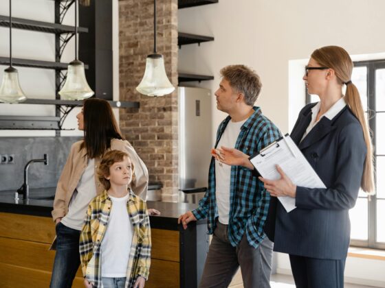 Family checking a new house before moving in
